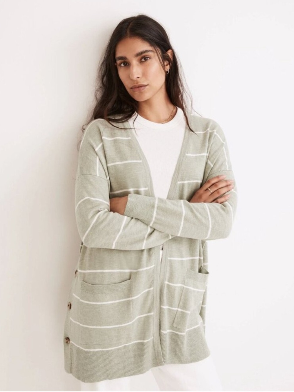 Madewell Marlton Side Button Cardigan in Sage Green